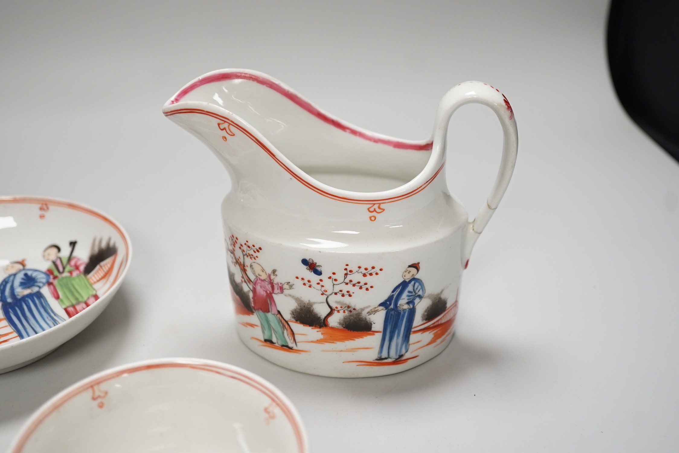 A group of New Hall porcelain boy and butterfly pattern 421 teawares, c.1800